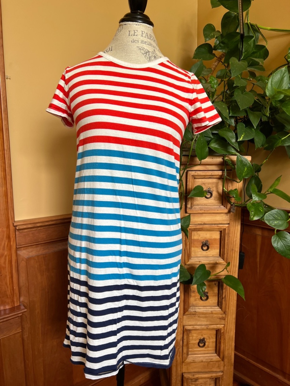 J. Crew Red Blue White Striped T-Shirt Dress Women’s Extra Small XS 4th of July